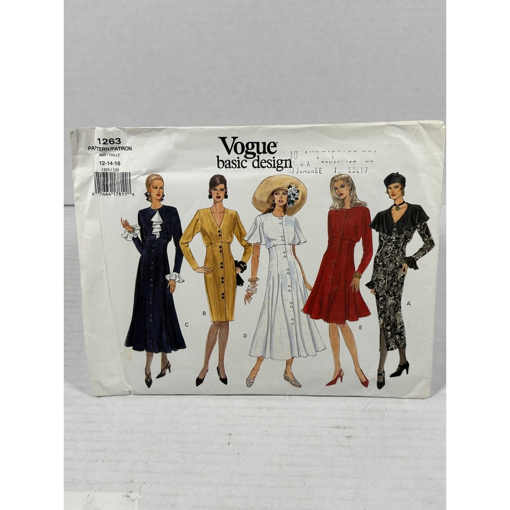 Vogue 1263 Basic Design Misses Dress Sewing Pattern Size 12-14-16 Vintage Easy